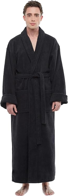 ESKYMODE Mens Cotton Bathrobe Ankle Length Long Mens Terry Cloth Bath Robe