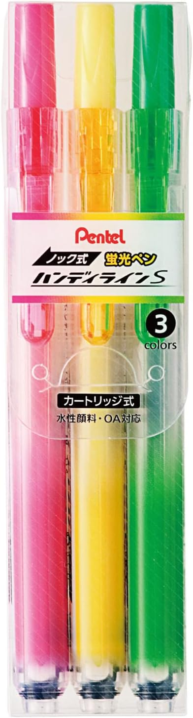 Pentel Knock Highlighter, Handy Line, 3 Color Set (SXNS15-3)
