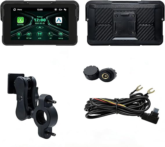 Motorcycle Carplay Screen for Grom 125 2014-2024, Motorbike Portable Car Stereo, 5 Inch IP67 Waterproof HD Touchscreen, Dual Bluetooth, B-Tire pressure present