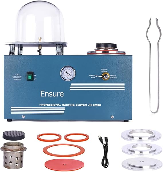 375W Vacuum Investing Casting Machine, 2L Vacuum Casting Machine, 3 CFM Lost Wax Cast Combination 2L with a 9" x 8" Bell Jar for Jewelry Processing Factories and Artwork To Make High-densit Jewelry