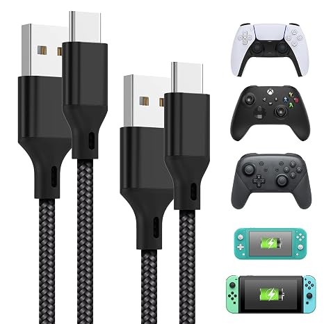 FASTSNAIL 3m Charging Cable for Xbox Series S X Controller, 2Pack Type-C Cable for PS5 Controller, N-Switch/Lite/Pro Controller,10FT Nylon Braided