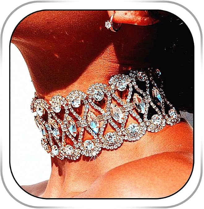 CanB Rhinestone Necklace Choker Adjustable Crystal Collar Wedding Bridal Choker Sparkly Neck Jewerly Accessories for Women