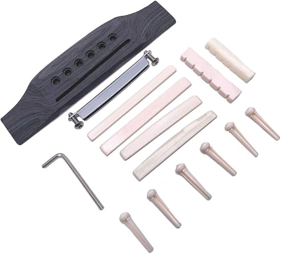 Jiayouy 15Pcs Guitar Rosewood Bridge & Saddle Nut & Adjustable Shaft & 6pcs Bridge Pins Repair Kit for 6 String Classical/Acoustic Guitar Replacement