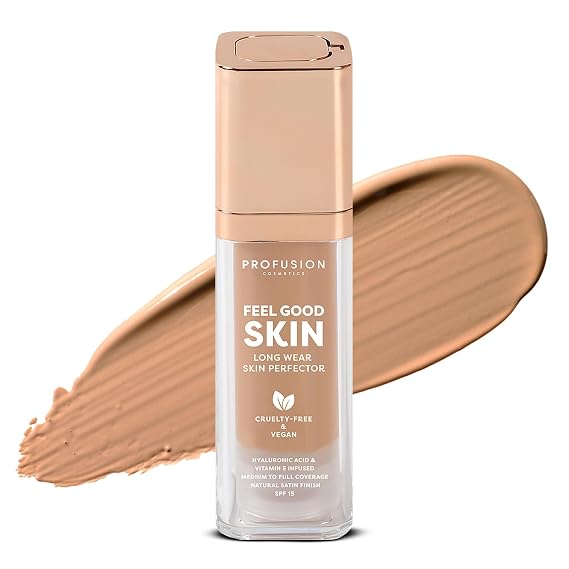 Profusion Cosmetics Feel Good Skin Foundation Radiant Satin Finish, Buildable Coverage with SPF 15 Sun Protection, Hydrating, Lightweight, Vegan & Cruelty-Free Makeup (Tan 400, 1)