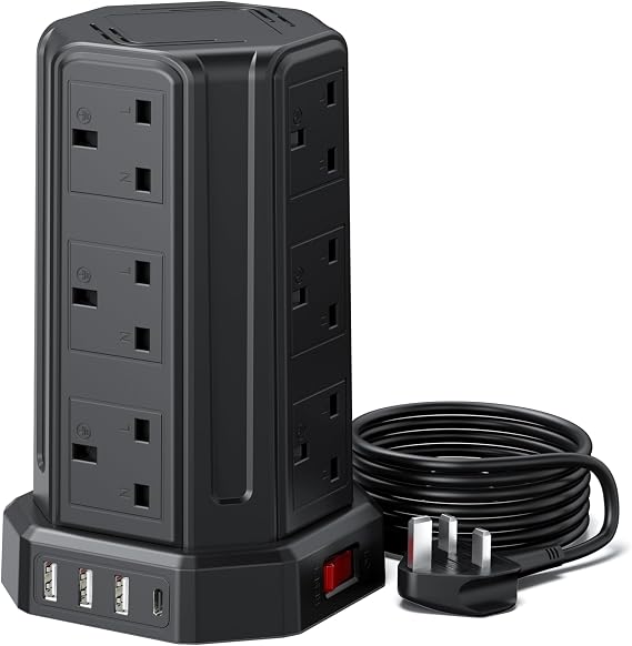 Tower Extension Lead 3M, Extension Cable with USB Ports