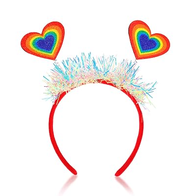 Rainbow Hair Hoop Glitter Tassel Head Bopper Color Heart Hairband for Women Girls Kids - Gay Pride Celebration Parades Festival Headdress Accessories 1PCS
