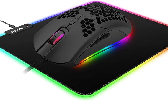 LexonElec Gaming Mouse and Mousepad Combo,69g Lightweight Honeycomb Shell,16,000 DPI Optical Sensor Chroma RGB Lighting Mouse,10 Color RGB LED Light Mouse Pad for PC Gamer(Black)