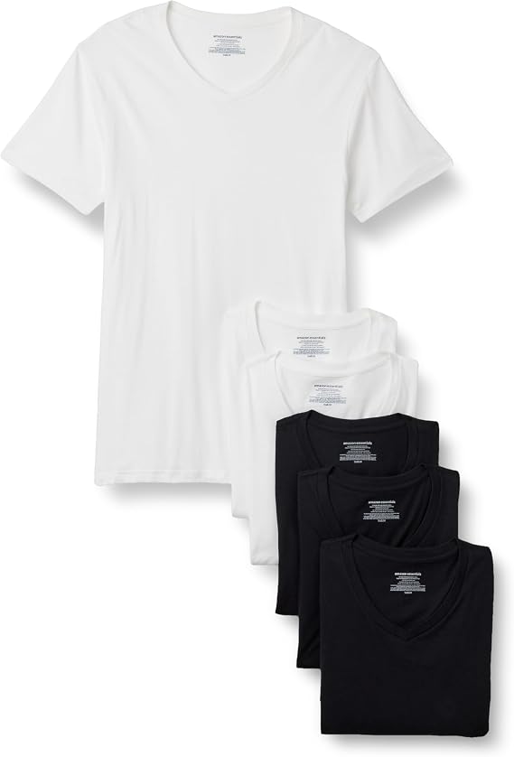 Amazon Essentials Men's Slim Fit V-Neck Undershirt, Breathable Cotton, Pack of 6