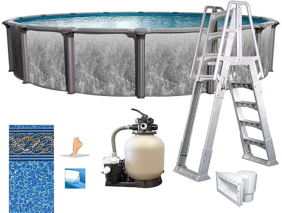 In The Swim 15' Round Above Ground Swimming Pool - Emotion Package | Featuring: Sand Filter, Pump System and A-Frame Ladder