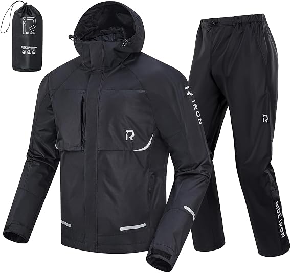 RIDEIRON Motorcycle Rain Gear for Men Women Waterproof Rain Suit Reflective | 15,000mm Waterproof Rating, Rain Pants Rainwear Lightweight Breathable, Outdoor Fishing Golf Hunting Camping