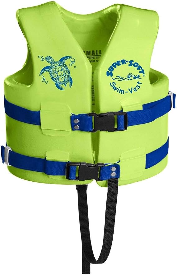 TRC Recreation Super Soft Child Size X Small Life Jacket USCG Approved Vinyl Coated Foam Swim Vest for Kids Swimming Pool and Beach Gear, Marina Blue
