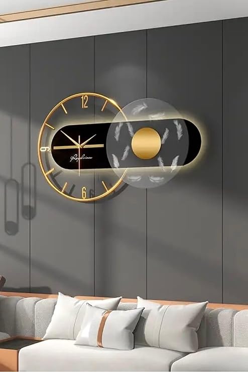 MetaQuartz Aksesuar Renessa Exclusive (Quartz Mekanizmalı) Özel Seri Dekoratif Metal Ahşap Duvar Saati GoldSiyah 40 x 70