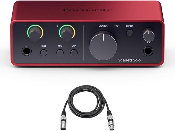 Focusrite Scarlett Solo 4th Gen USB Audio Interface Bundle with XLR Cable