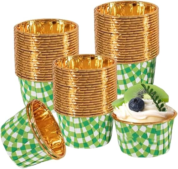 100 Pack Mini Cake Baking Cups 3.5oz/125ml Foil Cupcake Containers Cupcake Liners Disposable Dessert Cups Pudding Cups Muffin Cups,for Bakery Wedding Birthday Party (Green)