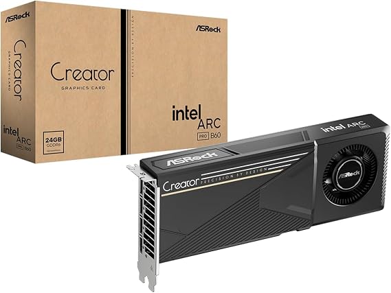 ASRock Intel Arc Pro B60 Creator 24GB Graphics Card, Workstation GPU, Xe2-HPG, 2400MHz, 24GB GDDR6 192-bit, PCIe 5.0, 4X DP 2.1, Blower