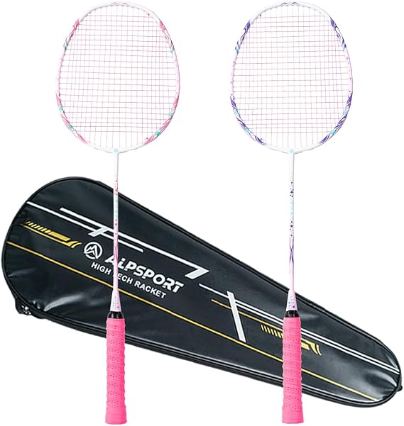 Cherry Peach Blossom Original Design 4U G5 Graphite Badminton Rackets Sets of 2, Carbon Fiber Racquets with 1 Leather Bag, 2 Tied Grips Tapes, 22-28LBS Padel Raket for Sports Training