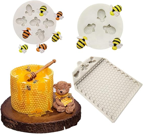 Cestony 3Pcs Bumble Bee Honeycomb Silicone Molds for DIY Cake Fondant Biscuit Cookies Sugar Pudding Chocolate Hard Candies Dessert Decor
