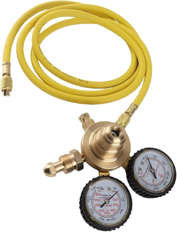 Nitrogen Regulator with Dual Gauge, 3000Psi Inlet Pressure CGA580 Thread for Welding Cutting, Brass Pressure Gauge with 2m Hose