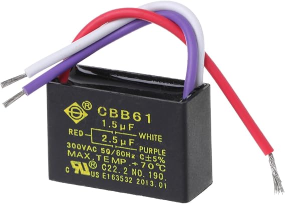 Black CBB61 1.5uF+2.5uF 3 Wires 250V 50/60Hz Capacitor for Ceiling Fan, 3.3cm, As pctures Show n