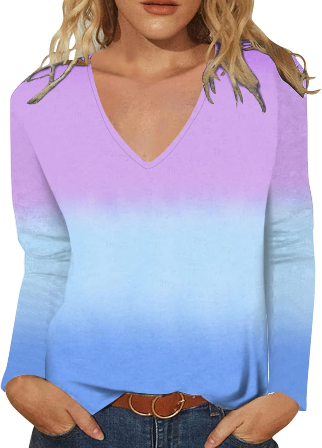 Red T Shirts Women Womens Casual Summer Tops Floral Long Sleeve V Neck Tee Shirt T Shirt with Longer Sleeves