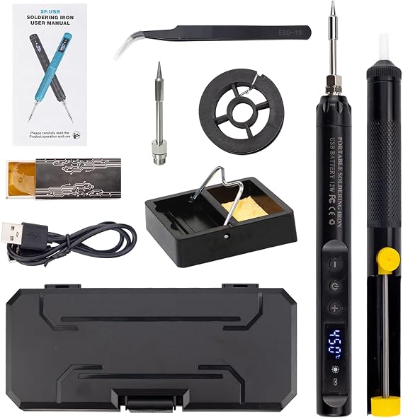 Cordless Soldering Iron Kit with LCD Display Portable USB Rechargeable Soldering Tool for Electronics, DIY Projects, and Home Repairs