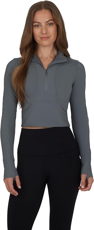 90 Degree By Reflex Womens Half Zip Performance Pullover Long Sleeve Quarter Zip Running Athletic Jacket Top with Thumbholes