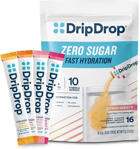 DripDrop Hydration Sugar Free Electrolyte Packets, Variety Pack, 16 Count