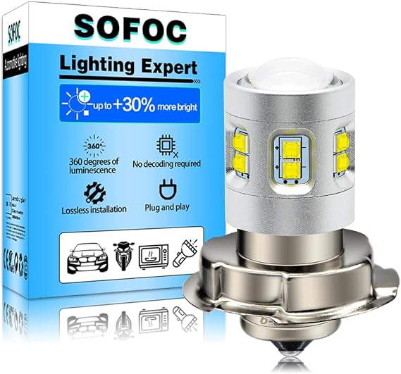SOFOC P26S Bulb LED Motocycle Headlight With Condenser Len White 6-36V 1Pcs