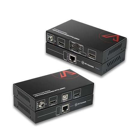 HDMI USB KVM Extender Dual Monitor Over Cat5e/6/6a/7 to 197ft, Plug & Play | Zero Latency Extended Dual View, Display 2 Monitors with 4 USB 2.0 Ports for Keyboard/Mouse, HDCP 1.4, PoC, 1080p@60Hz