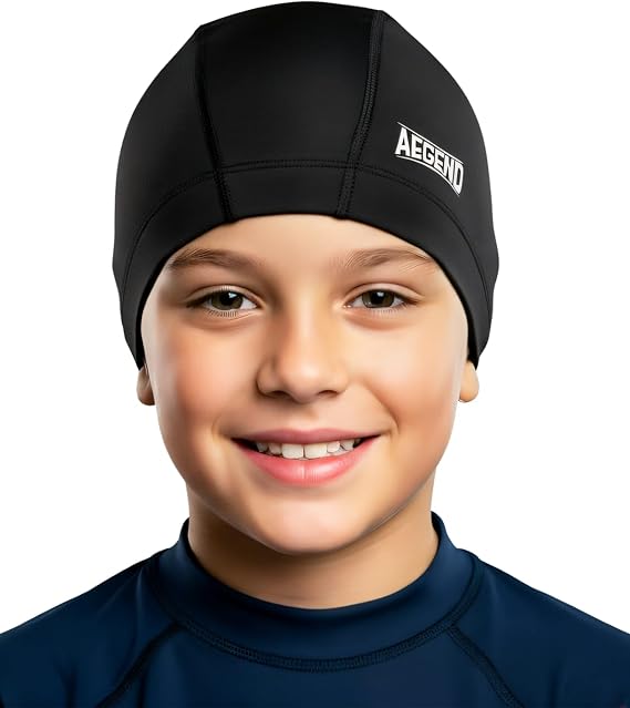 Aegend Fabric Swim Cap, Silicone Waterproof Layer - Breathable Cloth Swimming Cap, Keep Hair Dry with Hight Elasticity for Youth(8-16) Adult, 2 Sizes to Choose