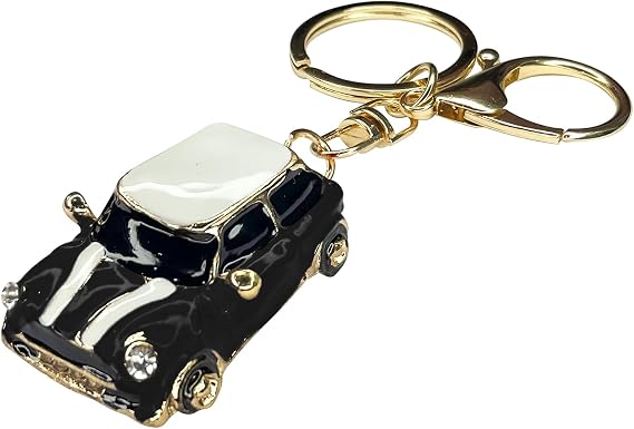 beypovk for Mini Cooper Keychain, Creative 3D Car Model Rhinestone Key Fob Cover Keyring, Universal Cute Key Chain with Ring for Men Women, Car Accessories (Black)