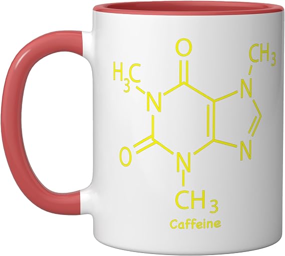 Caffeine Molecule Coffee for Latte, Espresso Lovers Ceramic Mug, Red/White, 11oz