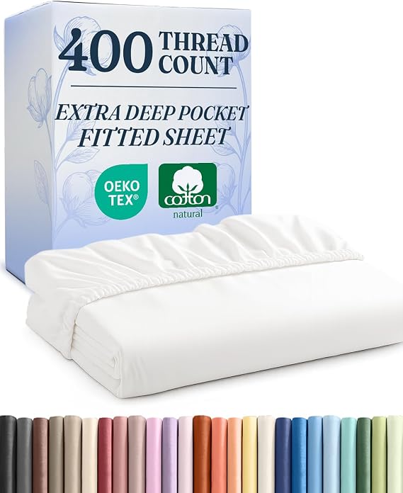 Extra Deep Cotton Fitted Sheet Queen Size - 400 Thread Count - White