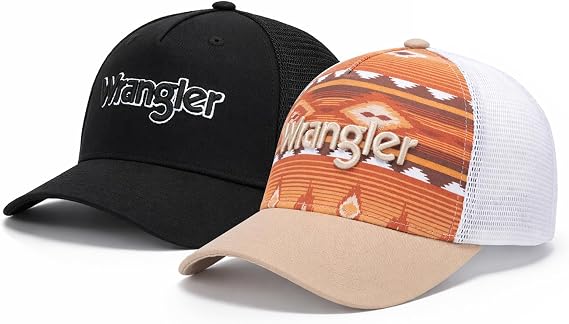 Montana West X Wrangler Men's Trucker Hat 2-Piece Set Breathable Mesh Baseball Cap Structured 7-Panel Adjustable Snapback Hat