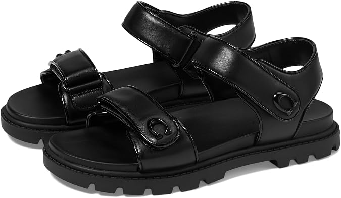 Coach Women's Brynn Sandal,Black Leather,8.75", black leather, 23.0 cm