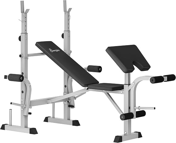 HOMCOM Adjustable Weight Bench with Squat Rack Heavy Duty Barbell Rack Grey