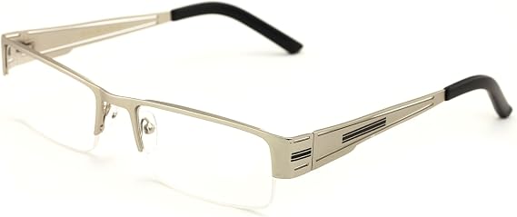 Men Rectangular Half Rimless Metal EyeGlasses Sophisticate look Clear Non Prescription Lens