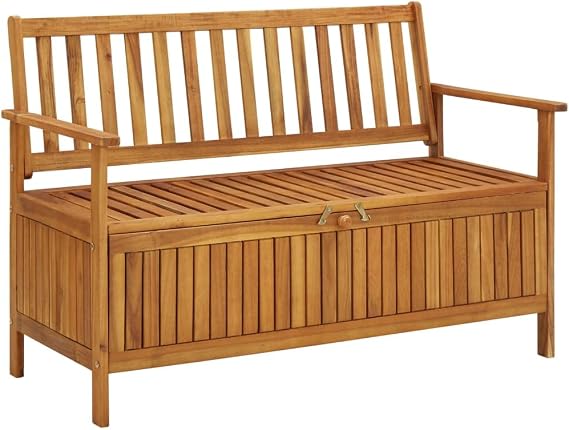 Wooden Outdoor Patio Bench with Storage, Solid Acacia Wood Outdoor Garden Backyard Storage Bench for Patio Furniture, Front Porch Decor and Outdoor Seating 47.2"x24.8"x33.1" -AA