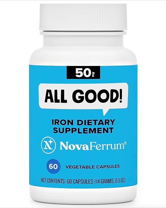 NovaFerrum All Good Iron Capsule Supplements for Adults, 50mg, 60 Servings
