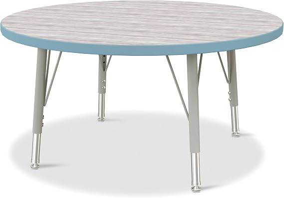Berries Jonti-Craft 6488JCE452 Round Activity Table, 36" Diameter, E-Height (15"-24" Adjustable Height), Driftwood Gray/Coastal Blue/Gray