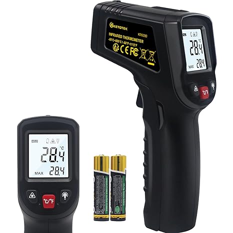 KETOTEK Infrared Thermometer Non Contact IR Digital Laser Temperature Gun -50C~600C (-58F~1112F) Adjustable Emissivity Thermometer Gun for Cooking