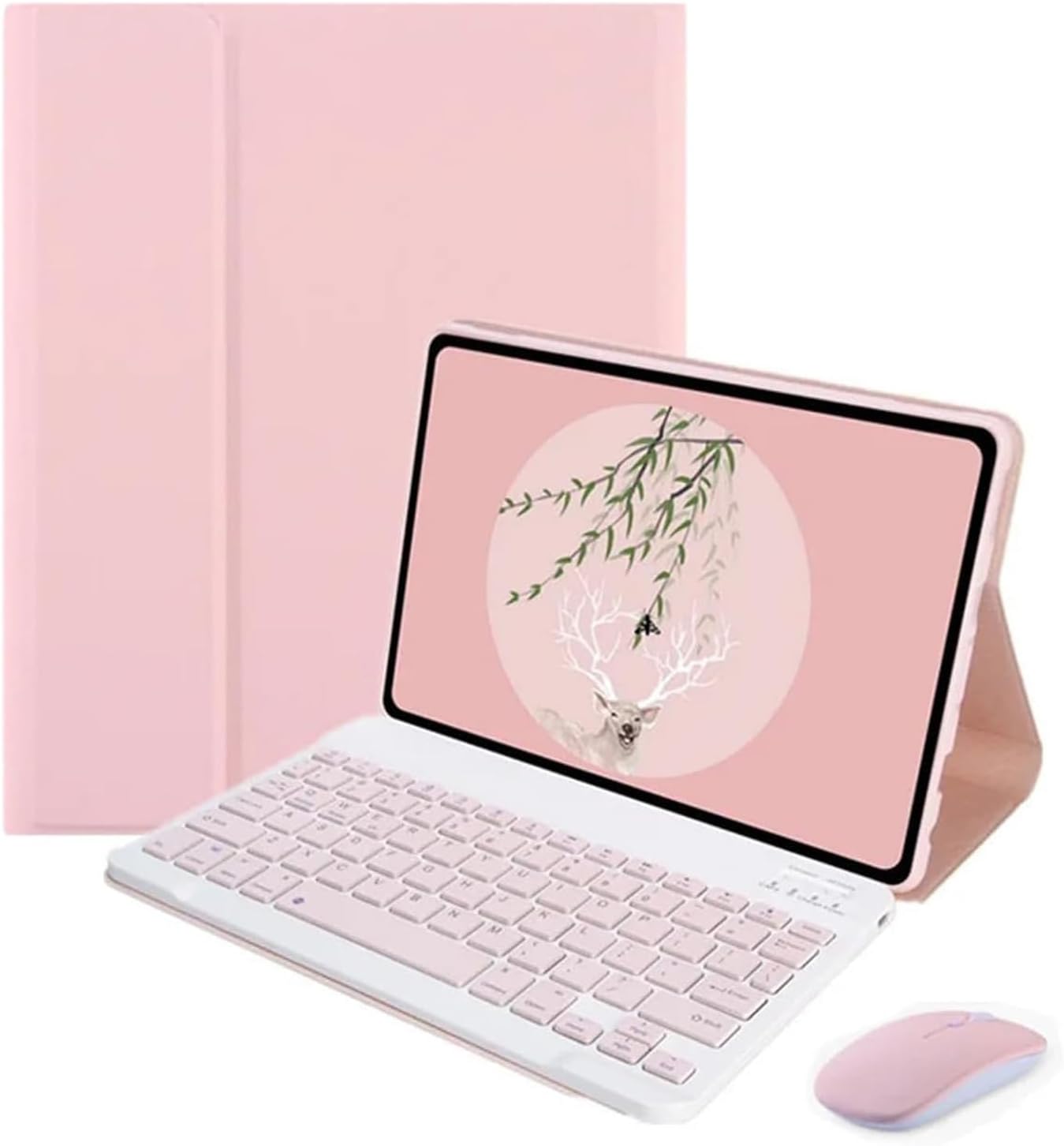 Microcase Honor Pad X8 10.1 inch Tablet ile uyumlu Bluetooth Klavye ve Mouse + Standlı Kılıf - BKK6 Pembe