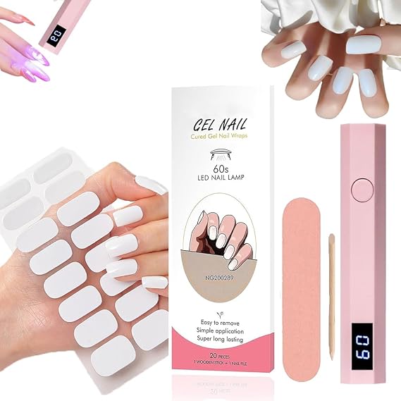 UV Gel Nail stickerS,Gel Nail Stickers with UV light,GEL Nail Strips,gel Nail Stickers with uV Light Starter Kit (1Set White)
