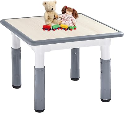 FUNLIO Adjustable Kids Table, 3-Level Height for Ages 3-8, Easy to Wipe Arts & Crafts Toddler Table for ClassroomsDaycaresHomes, CPC & CE Approved, 23.6 x 23.6 Inches - Grey