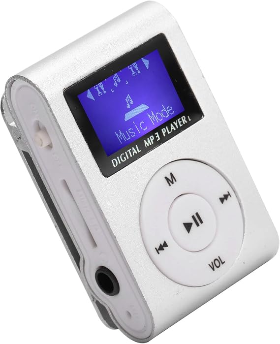 Mini MP3 Player, Sports Back Clip Music Player Supports Memory Card, LCD Screen MP3 Music Player for Outdoor Activities, Sports (Silver)