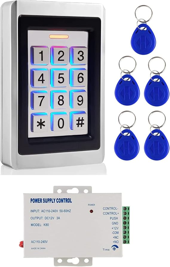 Door Access Control System, Password Keypad + Power Supply Control Suitable for Apartment, Office, Access Control, Off-Limit Area, Hotel Locks, School Campus Access, Identification, Parking lot Entry