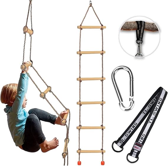 Multifunctional Trapeze Swing Trapeze with Plastic Rings Multifunctional Children's Wooden Trapezoidal Rings Outdoor Children's Wooden Trapeze Swing with Rings (Grey/1)