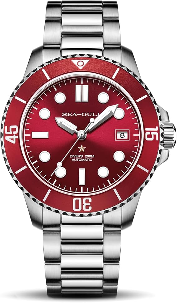 SEA-GULL Men's Automatic Mechanical Diving Watch, 200m Waterproof Business Dress Luminous Calendar Wrist Watches,40mm,Ocean Series 6204