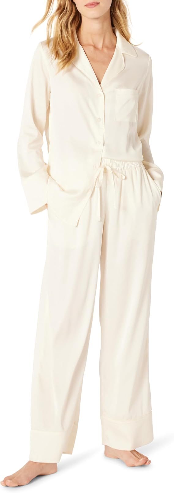 Amazon Essentials Women's Satin Long Sleeve Shirt and Pant Pajama Set