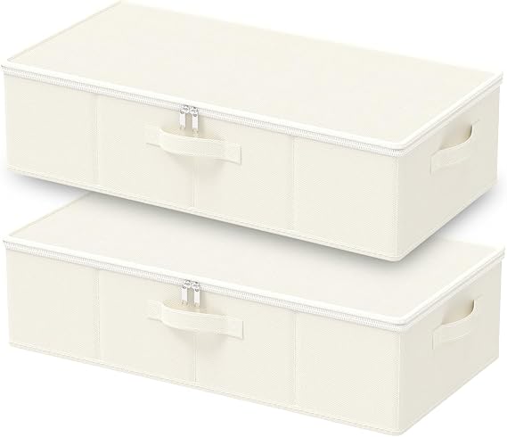 Underbed Storage Box with Lid Beige 60 x 30 x 15 cm Pack of 2